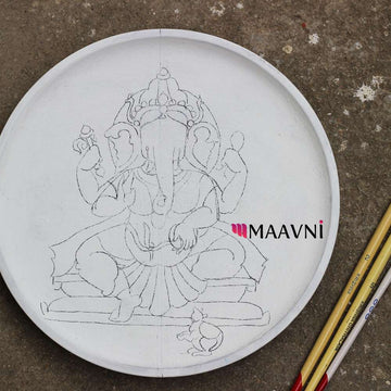 Hand-painted Pattachitra Ganesha Presketched With Brushes Wall Plate by Maavni