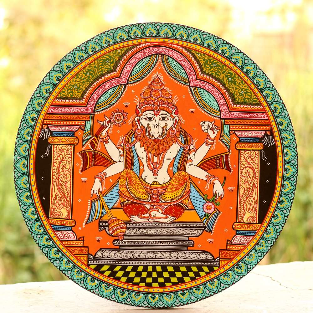 Hand-painted Pattachitra Lord Narsimha Wall Plate – Maavni Designs