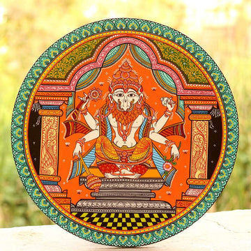 Hand-painted Pattachitra Lord Narsimha Wall Plate by Maavni