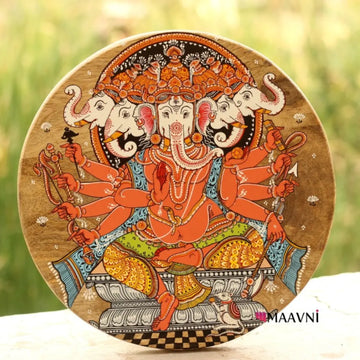 Hand-painted Pattachitra Panchamukhi Ganesha Base Wall Plate by Maavni