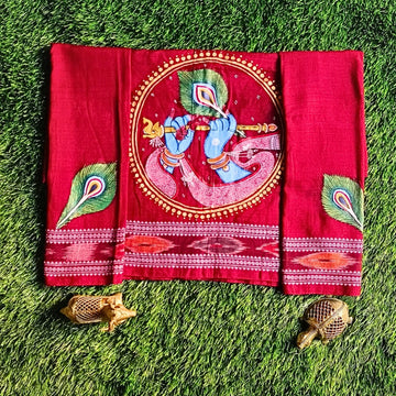 Hand-painted Pattachitra Krishna Hand With Bansuri Blouse by Maavni