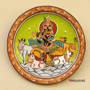 Hand-painted Pattachitra Jaga In Krishna Besha Wall Plate by Maavni