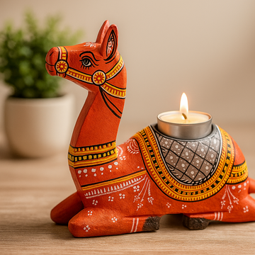 Hand-painted Pattachitra Camel Tealight Holder Decor | Maavni