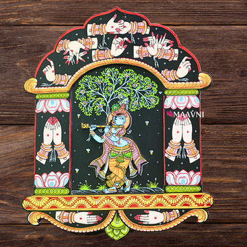Hand-Painted Wooden Krishna 3DJharokha
