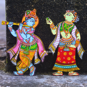 Hand-painted Pattachitra Radha Krishna Cutout Pair Decor | Maavni