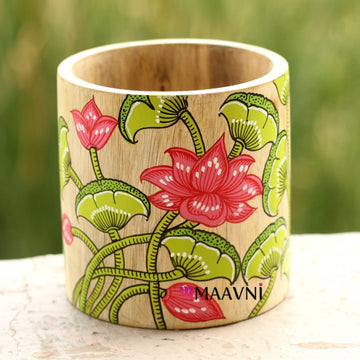 Hand-painted Pattachitra Presketched Lotus Pen Stand by Maavni