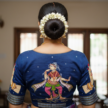 Blue Handloom Blouse Piece with Classical Dance Motif
