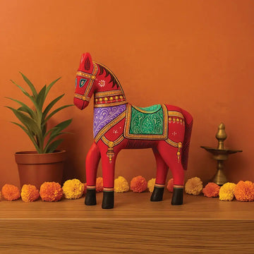 Hand-painted Pattachitra Wooden Horses Painting | Maavni