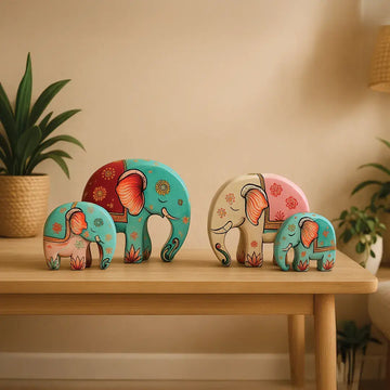 Hand-painted Pattachitra Elephant Family Of Decor | Maavni