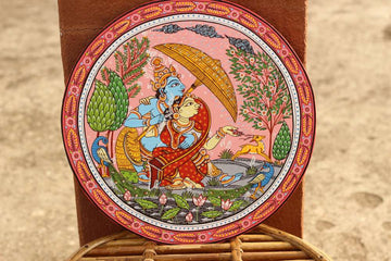 Hand-painted Pattachitra Radha Krihsna Love In Rainy Season Wall Plate by Maavni