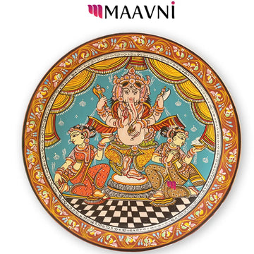 Hand-painted Pattachitra Ganesha With Dancers Wall Plate by Maavni