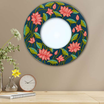 Hand-painted Pattachitra Lotus Mirror Frame Decor by Maavni
