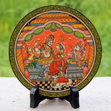 Hand-painted Pattachitra Shiva Parivar Wall Plate by Maavni