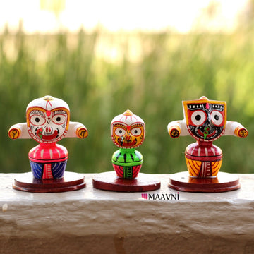 Hand-painted Pattachitra Small Shri Jaganath Murthi Set Marble Dust Decor by Maavni