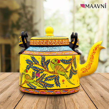 Hand-painted Pattachitra Parrot Theme Kettle gallery image by Maavni