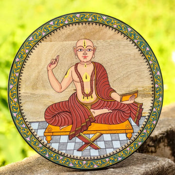 Hand-painted Pattachitra Saint Madhwacharya Wall Plate by Maavni