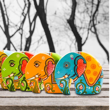 Hand-painted Pattachitra Elephant Set Painting by Maavni