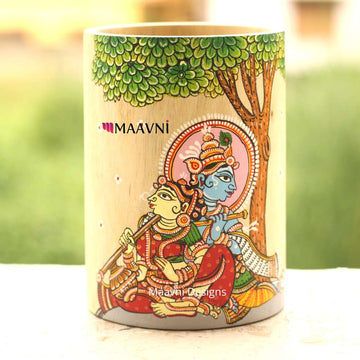 Hand-painted Pattachitra Radha Krishna Sitting Under Tree Brush Painting by Maavni