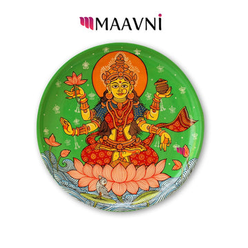 Hand-painted Pattachitra Laxmi Wooden Wall Plate by Maavni