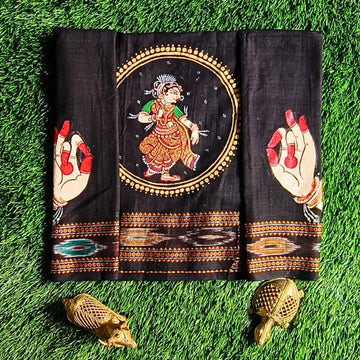 Hand-painted Pattachitra Odishi Dancer With Hasta Mudra On Sleeves Blouse by Maavni