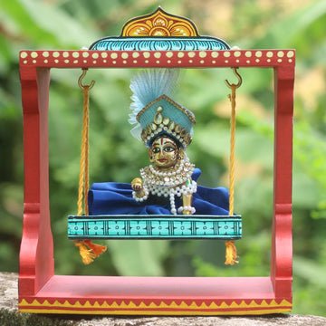 Hand-painted Pattachitra Hand Painted Wooden Krishna Jhula Festive Decor by Maavni