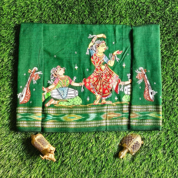 Hand-painted Pattachitra Musical Dancers With Veena On Sleeves Blouse by Maavni