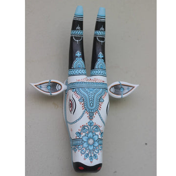 Hand-painted Pattachitra Cow Head Sky Flora Motif Hand Painted D Cor Painting gallery image by Maavni
