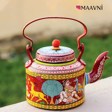 Hand-painted Pattachitra Jungle Theme Darkred Kettle gallery image by Maavni