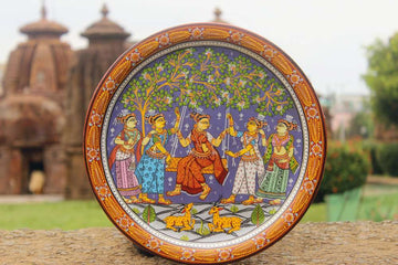 Hand-painted Pattachitra Radha In Jhoola With Gopis Wall Plate by Maavni