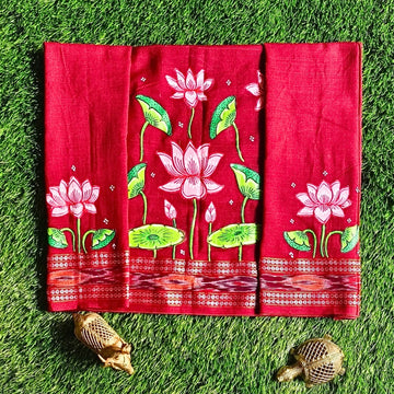 Hand-painted Pattachitra Lotus In A Pond With Lotus On Sleeves Blouse by Maavni