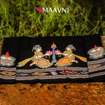 Hand-painted Pattachitra Ladies And Diya Peice Mt Blouse by Maavni
