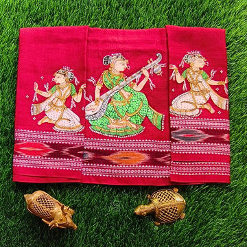 Hand-painted Pattachitra Lady Sitting And Holding Veena With Sitting Lady On Sleeves02 Blouse by Maavni