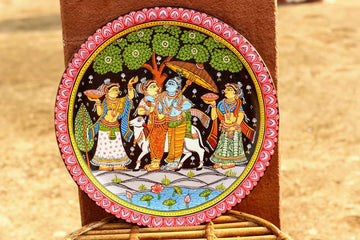 Hand-painted Pattachitra Radha Krishna With Gopis Wall Plate by Maavni