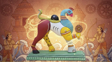 Navagunjara artwork depicting nine divine animal forms in traditional Odia art style