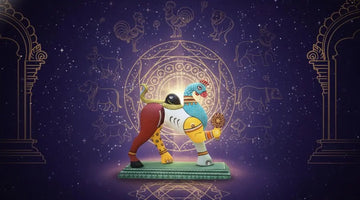 Handcrafted Pattachitra Navagunjara wooden sculpture from Odisha depicting the mythical being symbolizing divine unity and spiritual balance.