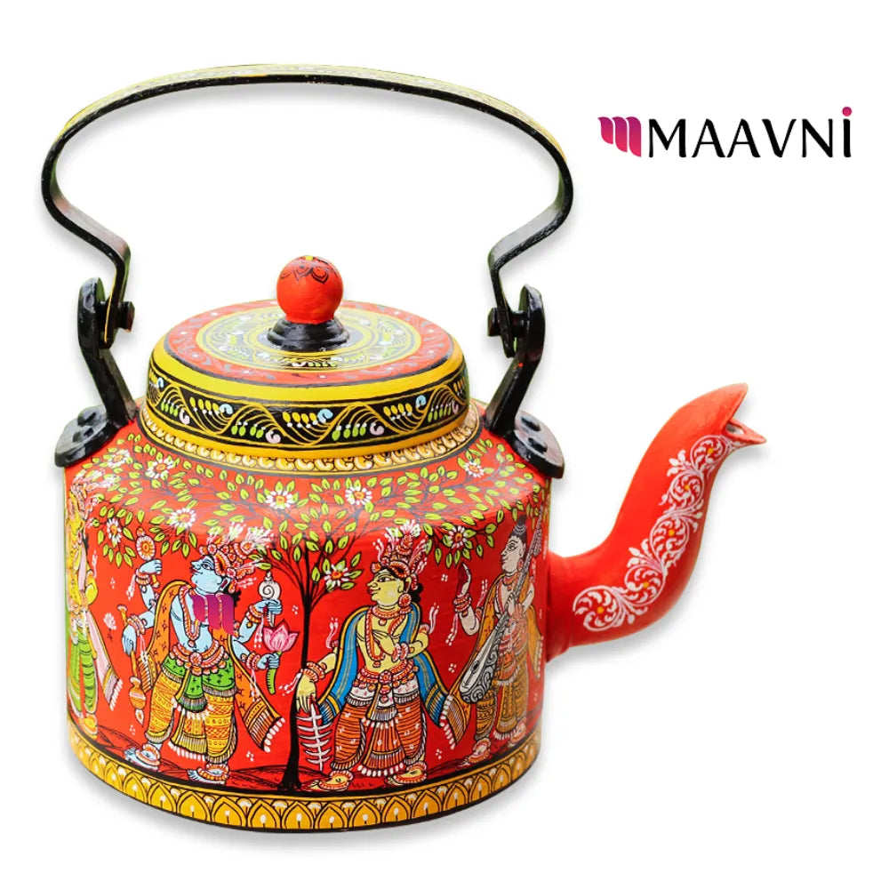 Hand-painted Pattachitra Devataagana Theme Kettle gallery image by Maavni