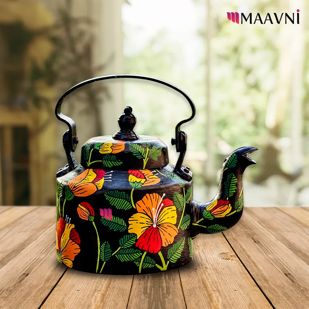 Hand-painted Pattachitra Floral Colorful Kettle gallery image by Maavni