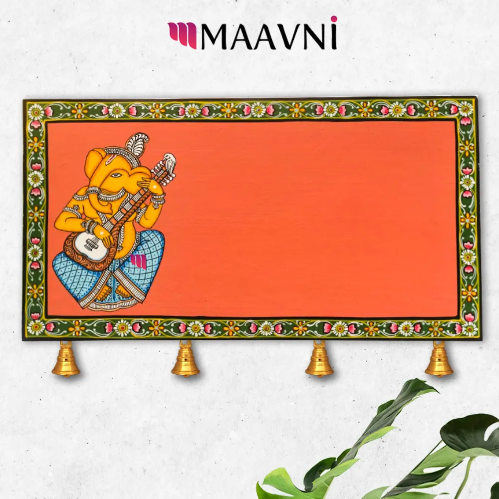 Hand-painted Pattachitra Guitar Ganesha Wall Plate by Maavni