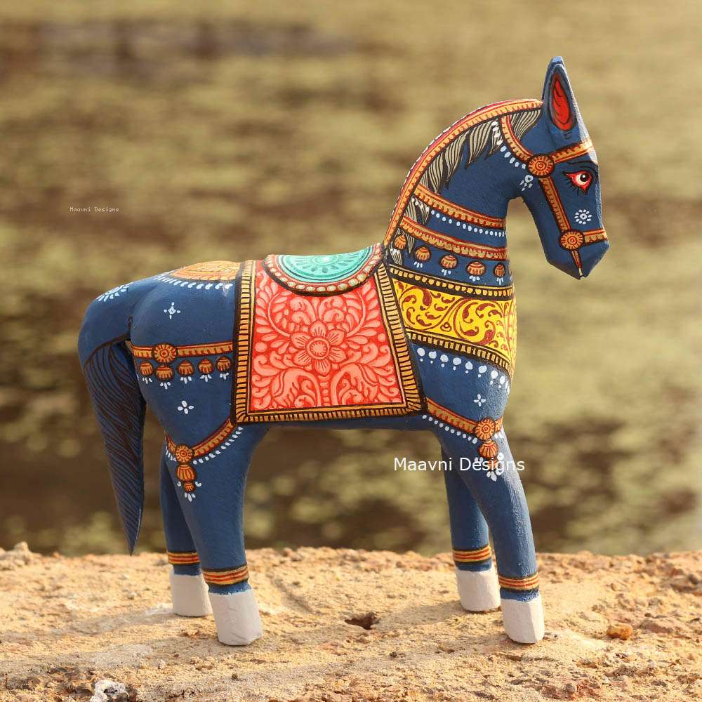 Hand-painted Pattachitra Dark Horse Painted Painting by Maavni