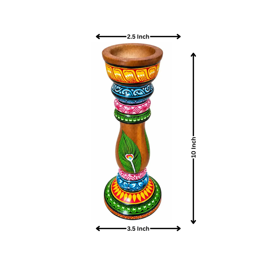 Hand-Painted Pattachitra Wooden Candle Stand – Peacock Design