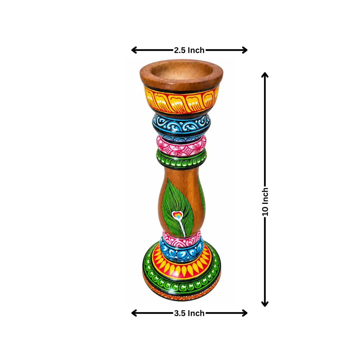 Hand-Painted Pattachitra Wooden Candle Stand – Peacock Design