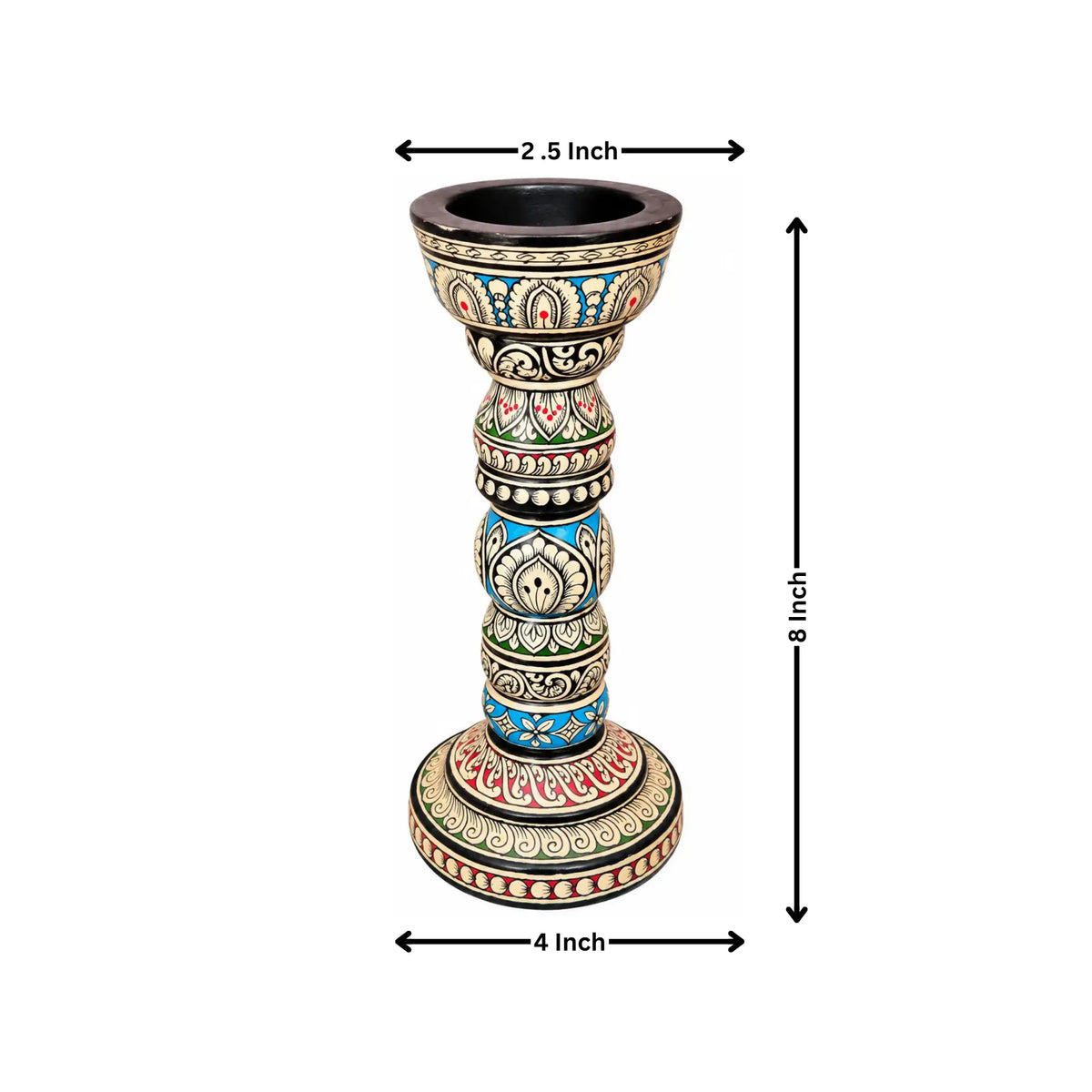 Hand-Painted Pattachitra Wooden Candle Stand – Traditional Floral Design