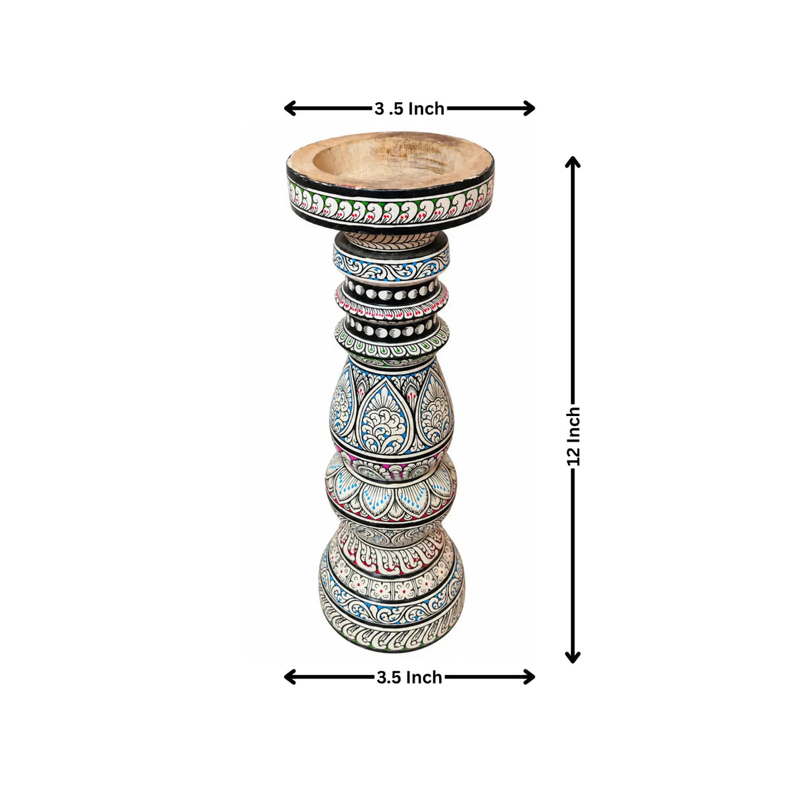 Hand-Painted Pattachitra Wooden Candle Stand – Traditional Odisha Art