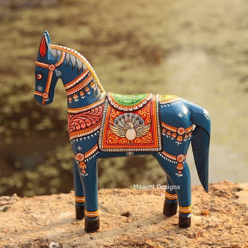 Hand-painted Pattachitra Dark Horse Painted Painting by Maavni