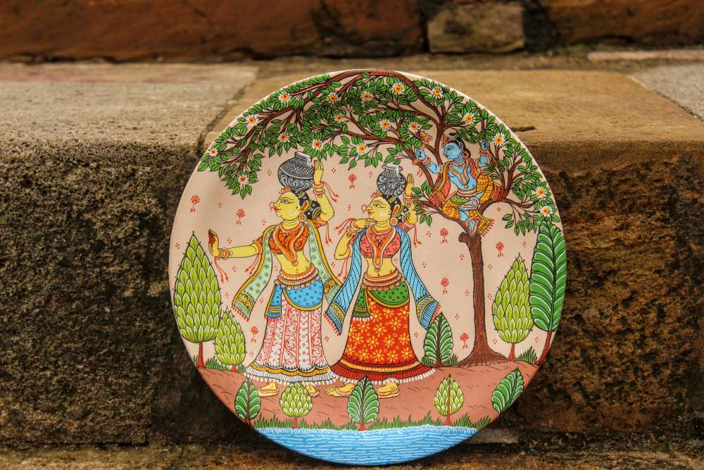 Hand-painted Pattachitra Gopikas With Marki Wall Plate by Maavni