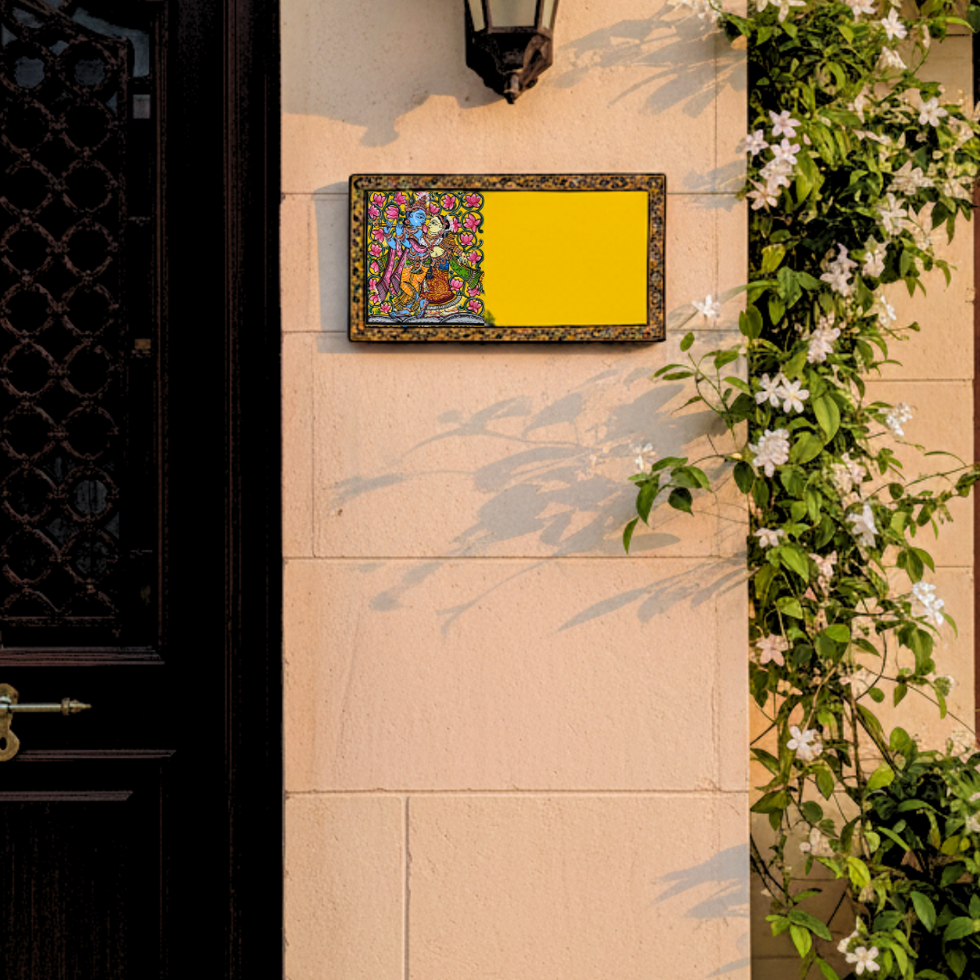 Handcrafted Radha Krishna Pattachitra Plywood Nameplate