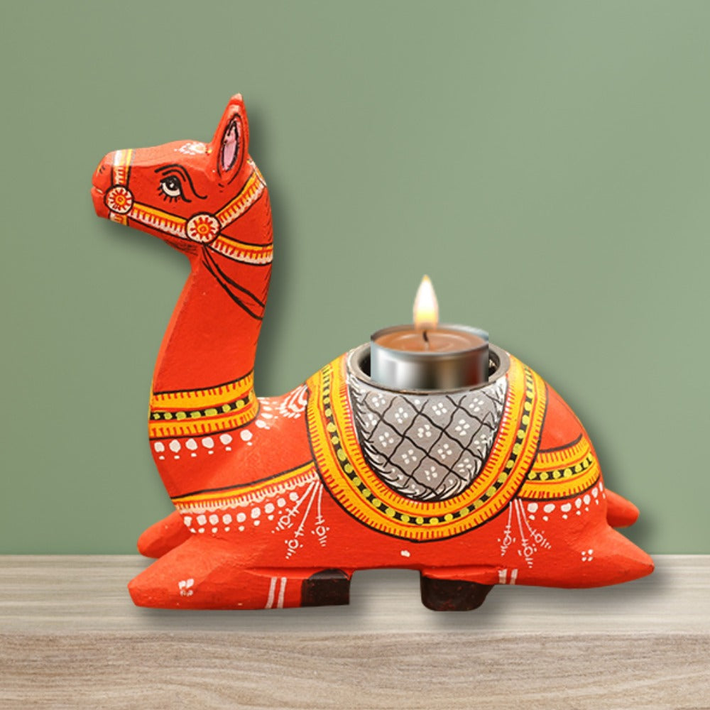 Hand-painted Pattachitra Camel Tealight Holder Decor gallery image by Maavni