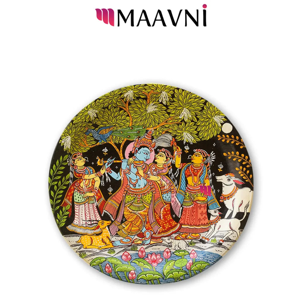 Hand-painted Pattachitra Radha Krishna Raasleela Wall Plate by Maavni