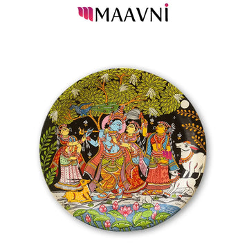 Hand-painted Pattachitra Radha Krishna Raasleela Wall Plate by Maavni