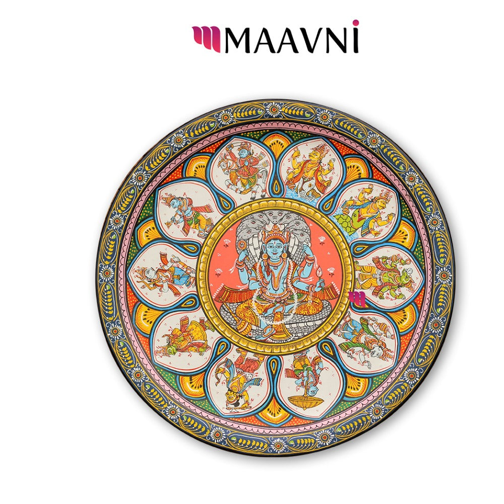 Hand-painted Pattachitra Vishnu Dasavatar Wall Plate by Maavni